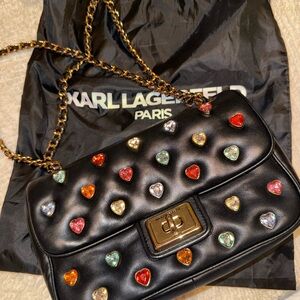 Karl Lagerfeld Black Bag with Colorful Heart Accents